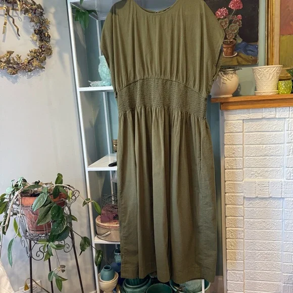Lovely Green Seersucker Madewell Long Plus Size Dress - Picture 2 of 10